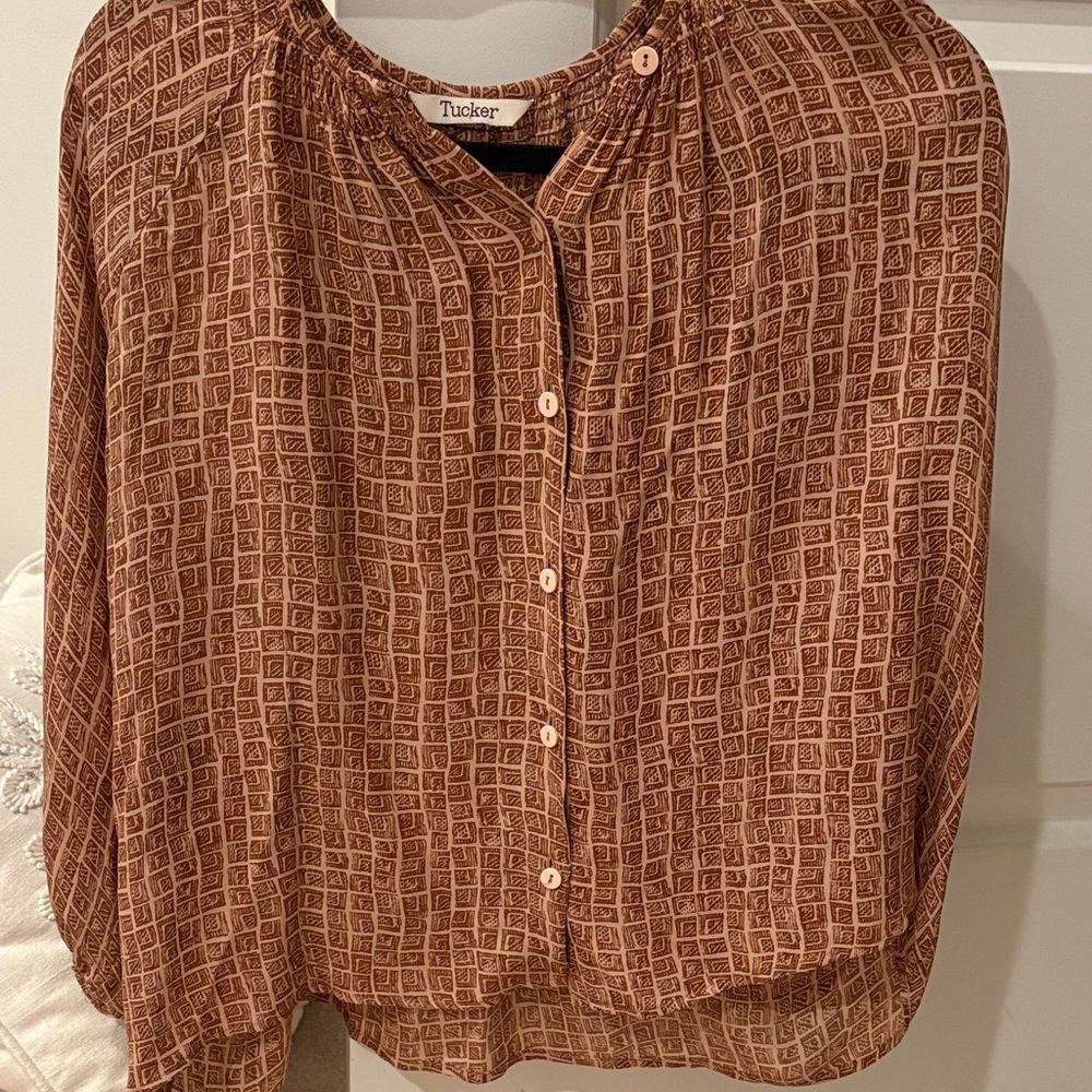 Tucker Women's Geometric Brown Blouse
